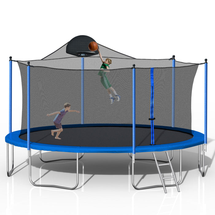 14Ft Trampoline For Adults & Kids With Basketball Hoop, Outdoor Trampolines With Ladder And Safety Enclosure Net For Kids And Adults - Blue