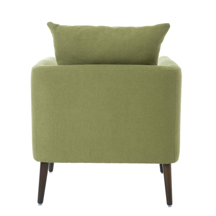 Barrel Chair, Modern Accent Chair, Fabric Armchair Club Chair, Upholstered Arm Chair With Solid Wood Legs, Waist Pillow, Padded Single Chair For Living Room / Bedroom / Study / Waiting Room - Olive Green