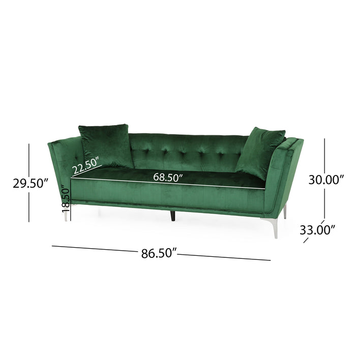 Comfy 3 Seat Sofa With Metal Legs, Modern For Living Room And Study - Emerald