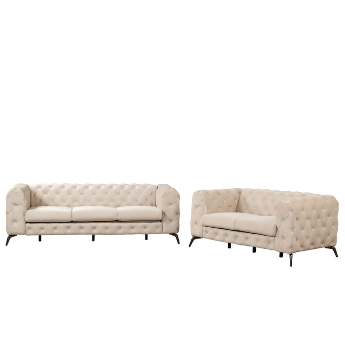 3 Piece Sofa Sets Modern With Sturdy Metal Legs, Velvet Upholstered Couches Sets Including Three Seat Sofa, Loveseat And Single Chair For Living Room Furniture Set - Beige