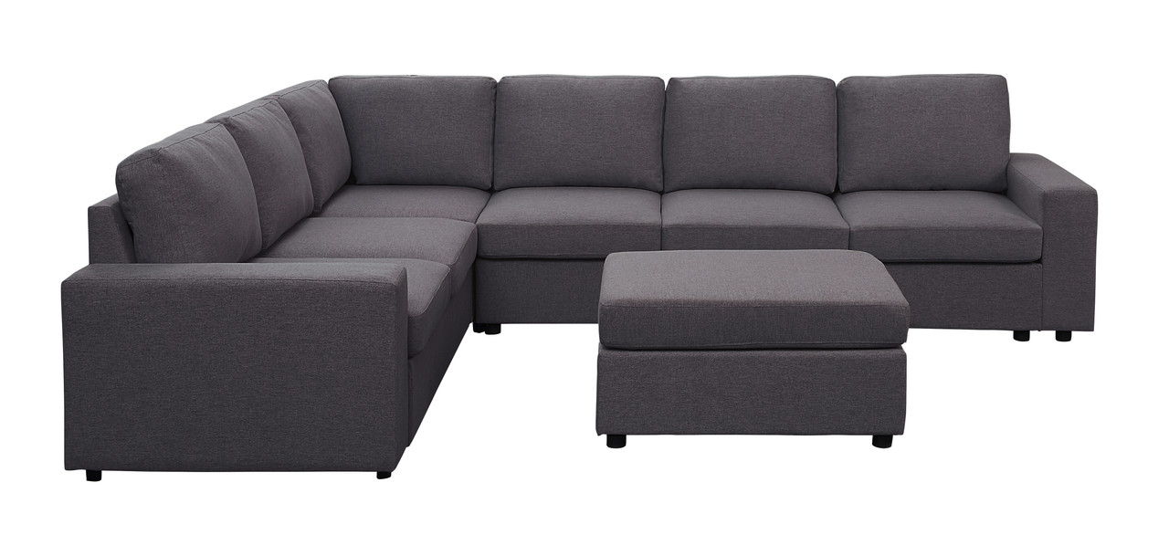 Bayside - Modular Sectional Sofa With Ottoman - Dark Gray Linen