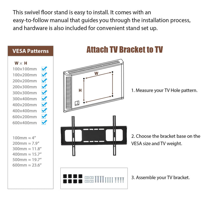 Wooden Storage TV Stand Tempered Glass Height Adjustable Universal Swivel Entertainment Center With Mount TV Stand - Black