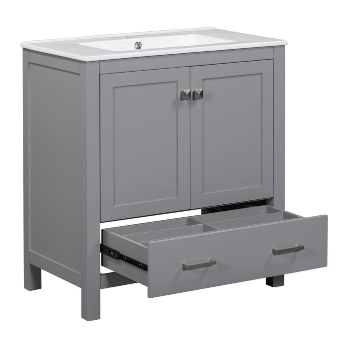 Bathroom Vanity With Single Sink, Combo Cabinet Undermount Sink, Bathroom Storage Cabinet With Two Doors And A Drawer, Soft Closing, Multifunctional Storage, Solid Wood Frame