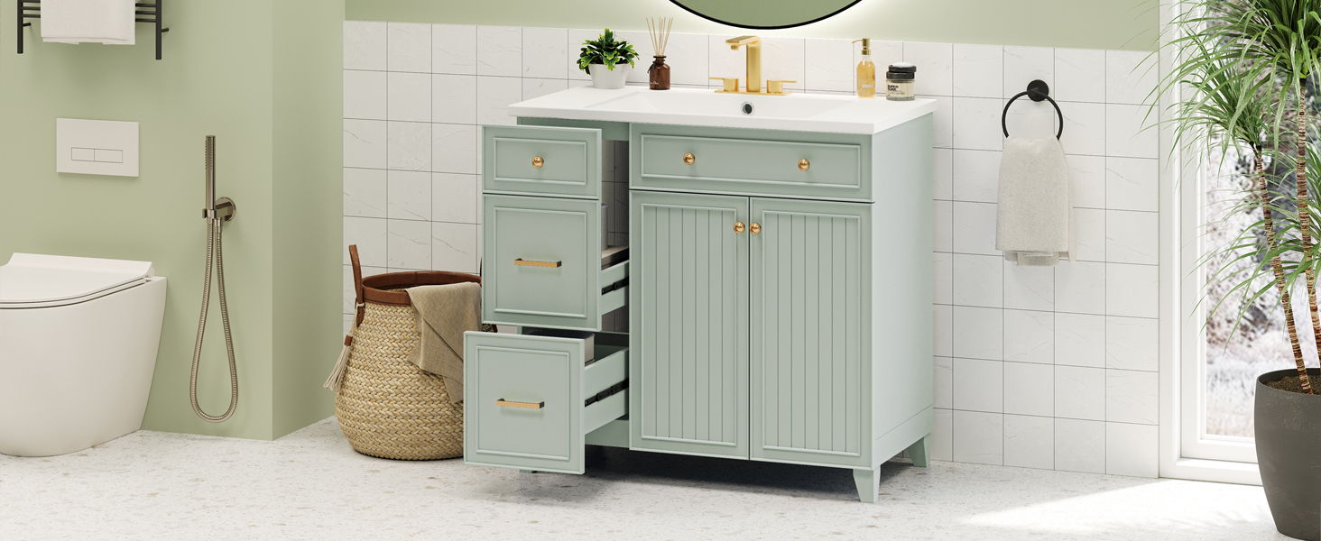 Bathroom Vanity, Transitional Style Bathroom Cabinet With Resin Sink, Single Bathroom Cabinet, With 2 Drawers And 1 Adjustable Storage Shelf, 2 Soft-Close Doors