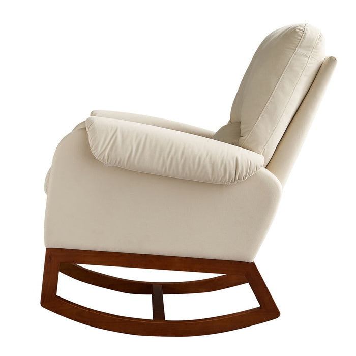 Modern Comfortable Velvet Rocking Chair For Living Room & Reading Room - Beige