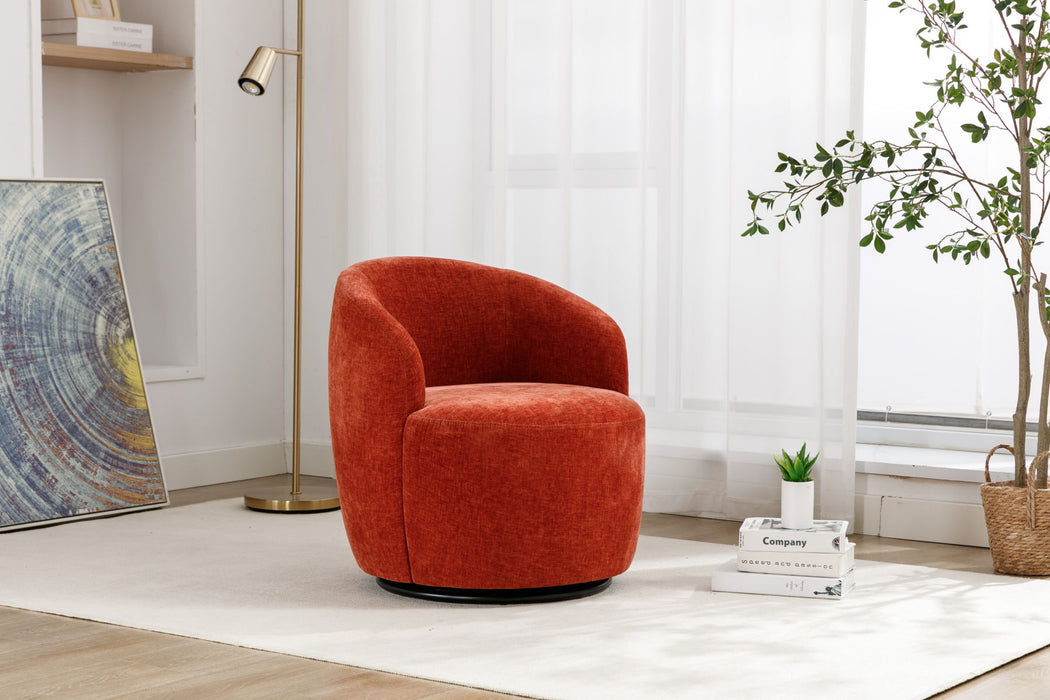 Chenille Fabric Swivel Accent Armchair Barrel Chair With Powder Coating Metal Ring