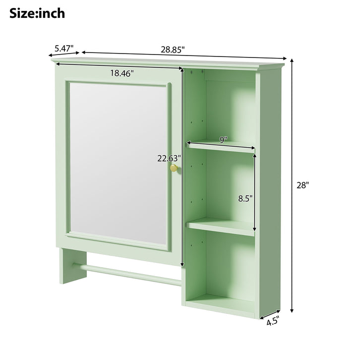 Wall Mounted Bathroom Storage Cabinet, Medicine Cabinets With Large Mirror Door, Adjustable Shelves And Three Open Storage Levels(Not Include Bathroom Vanity)