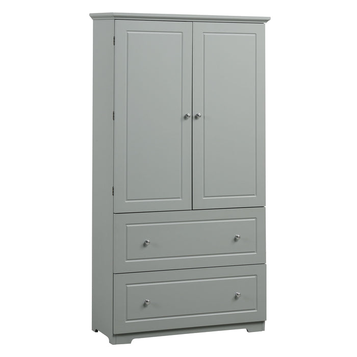 Wide Bathroom Storage Cabinet, Freestanding Storage Cabinet With Two Drawers And Adjustable Shelf, MDF Board With Painted Finish - Gray