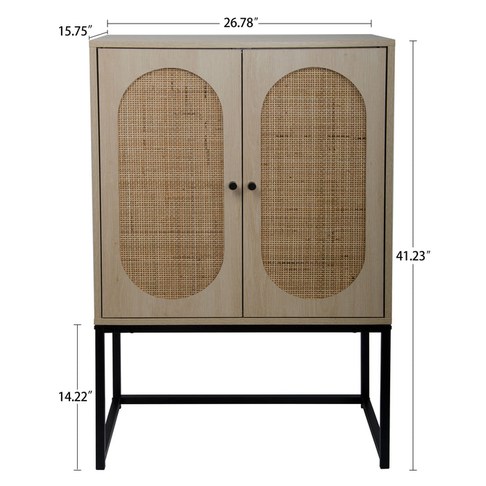 2 Door High Cabinet, Natural Rattan 2 Door High Cabinet, Built-In Adjustable Shelf, Free Standing Cabinet For Living Room Bedroom, Hallway