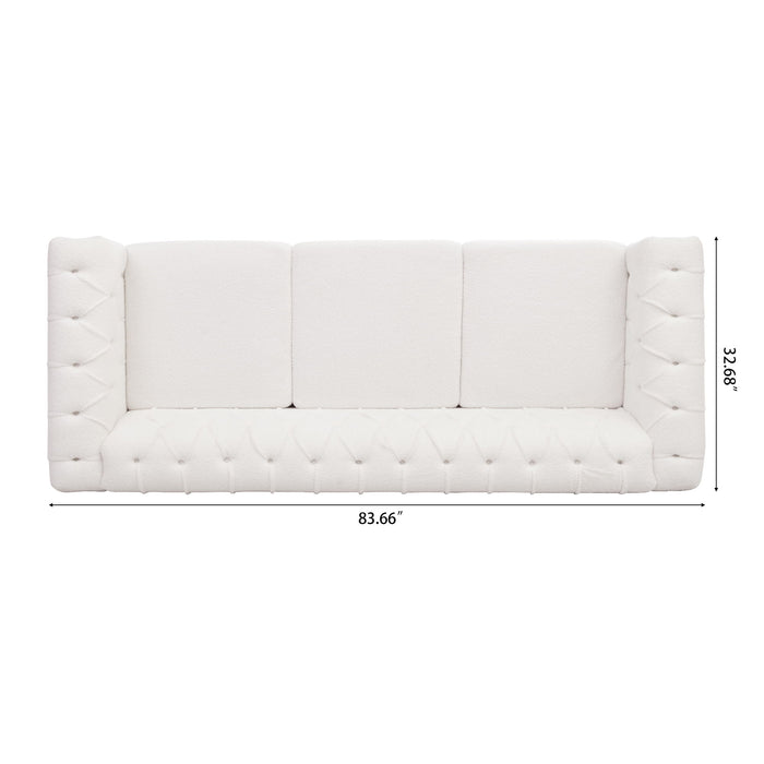 Traditional Square Arm Removable Cushion 3 Seater Sofa - White