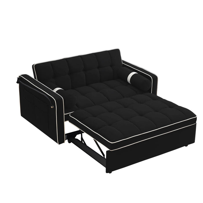 Modern Convertible Sleeper Sofa Couch With Pull Out Bed With Pillows & Side Pockets For Small Space, Living Room