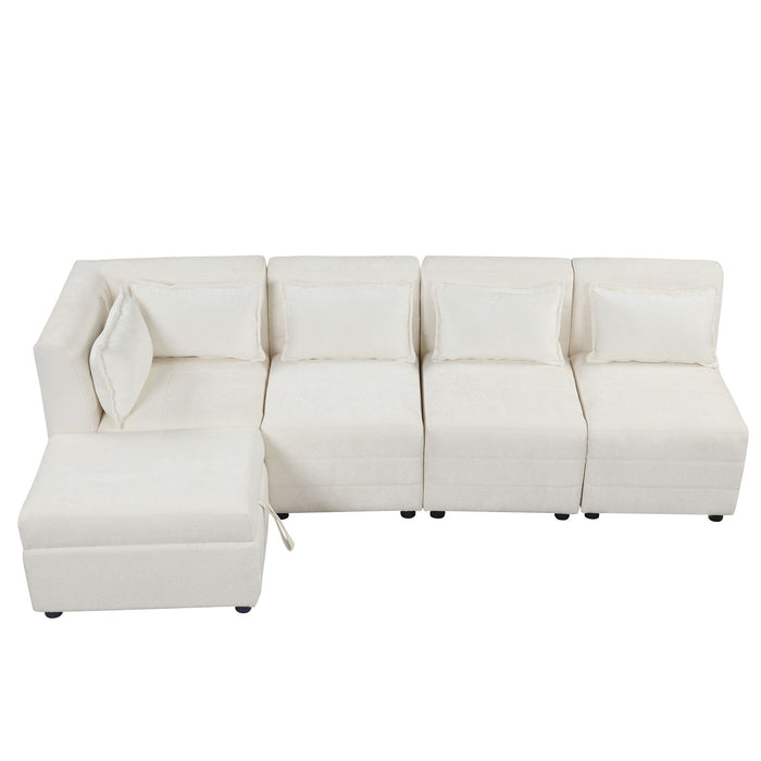 Free-Combined Sectional Sofa 5 Seater Modular Couches With Storage Ottoman, 5 Pillows For Living Room