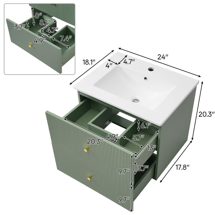 Wall Mounted Bathroom Vanity With 2 Drawers, Ideal For Small Bathrooms