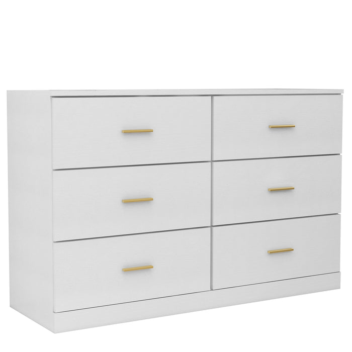 Modern White 6 Drawer Dresser For Bedroom, Ample Storage Wide Chest Of Drawers, Sturdy & Safe