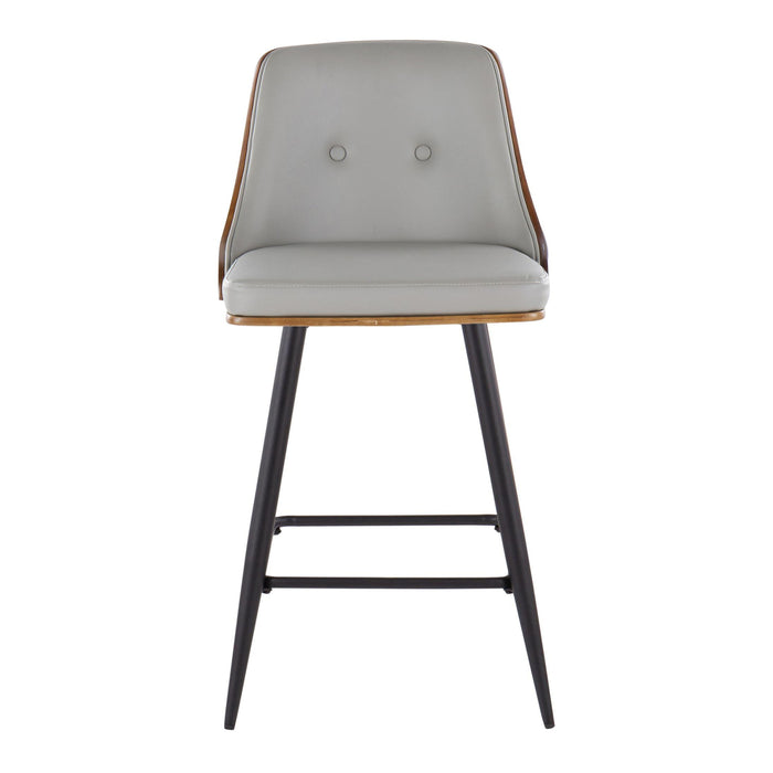 Gianna - Mid-Century Modern Fixed Height Counter Stool With Swivel With Square Footrest (Set of 2) - Matte Black / Walnut / Light Gray