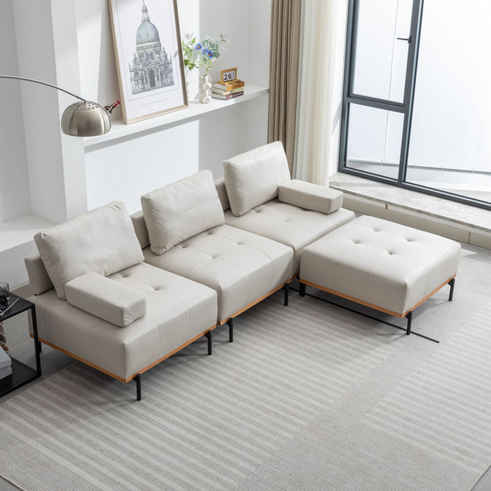 L-Shape Sectional Sofa 3 Seater Couches With A Removable Ottoman, Comfortable For Living Room