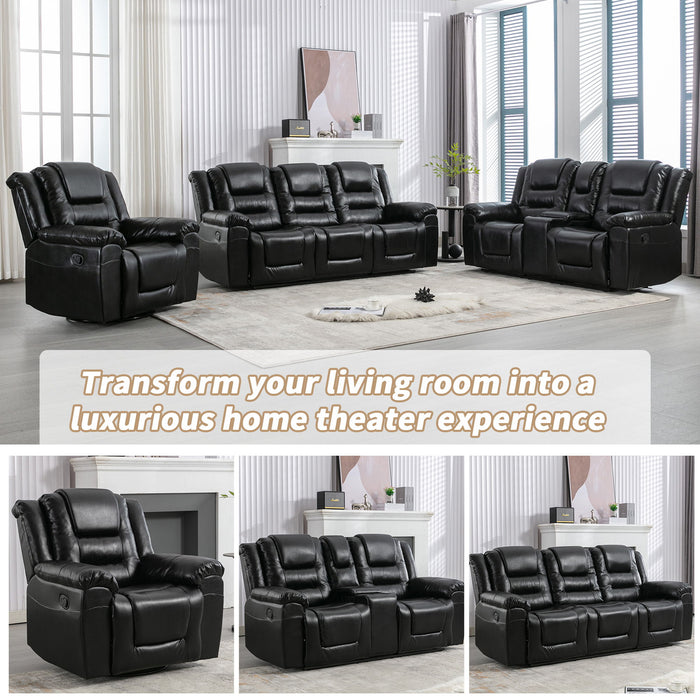 3 Seater Home Theater Recliner Manual Recliner Chair With Two Built-In Cup Holders For Living Room