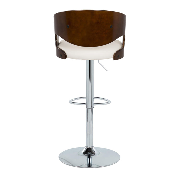 Pino - Mid-Century Modern Adjustable Barstool With Swivel With Oval Footrest (Set of 2) - Chrome / Cherry / White