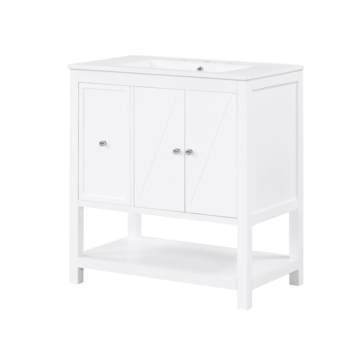 Bathroom Vanity With Sink Top, Bathroom Vanity Cabinet With Two Doors And One Drawer, MDF Boards, Solid Wood, One Package - White