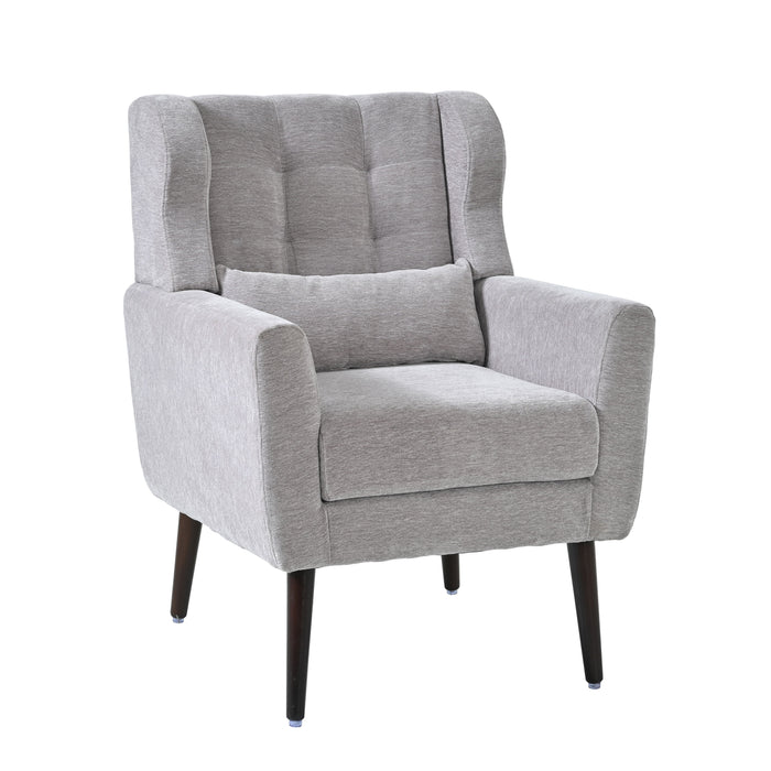 Modern Accent Chair, Chenille Arm Chairs For Living Room, Upholstered Mordern Armchair, Comfy Soft Padded Lounge Chair In Small Space, Bedroom, With Pillow, Solid Wood Leg