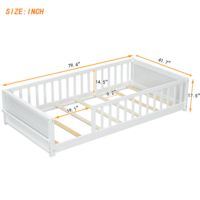 Floor Platform Bed With Built-In Book Storage Rack