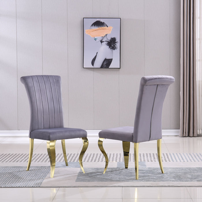 Modern Velvet Dining Chairs (Set of 2), Upholstered Accent Armless Chairs With Stripe Backrest