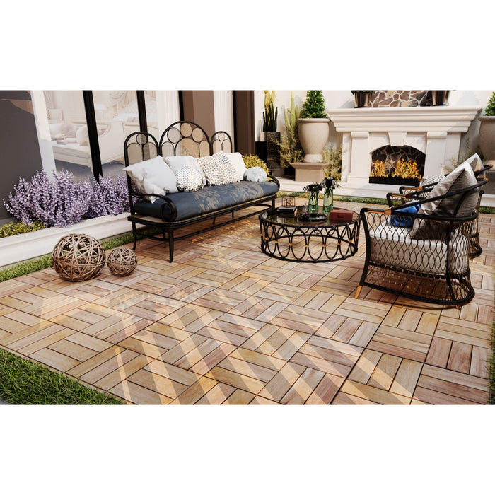 Interlocking Deck Tiles Checker Pattern, Square Acacia Hardwood Outdoor Flooring For Patio, Bancony, Pool Side