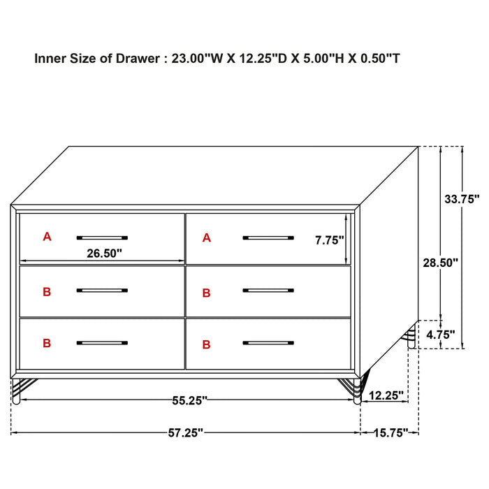 Lucia - 6-Drawer Dresser Cabinet - Black