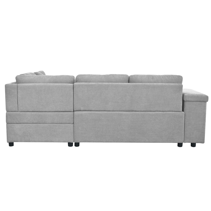 L Shaped Couch With Pull Out Bed And Storage Sectional Sleeper Sofa With Hidden Storage, Wide Armrest With Storage, For Living Room, Apartment, Bedroom, Office