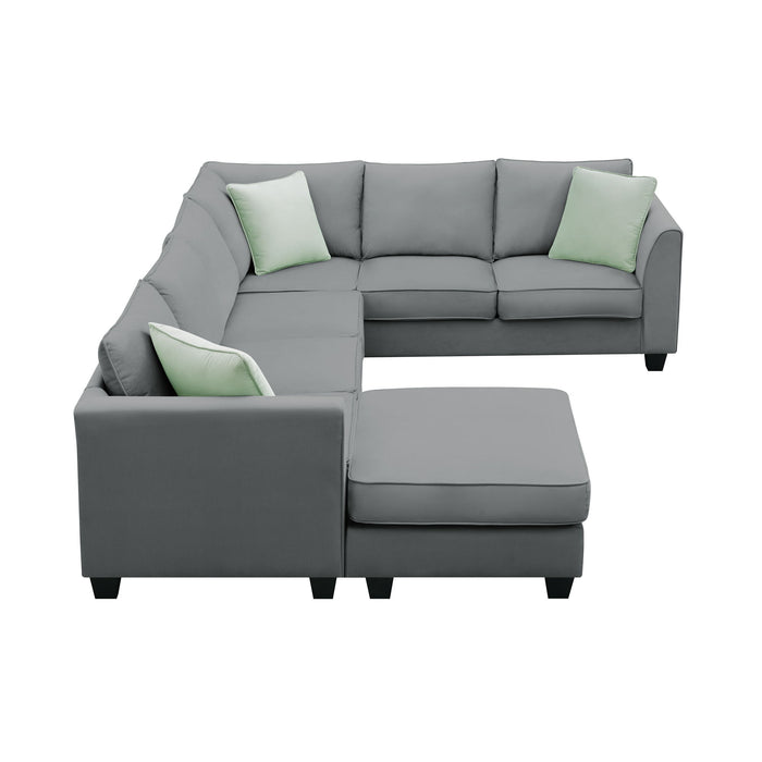 Sectional Sofa Couches Living Room Sets, 7 Seats Modular Sectional Sofa With Ottoman, L Shape Fabric Sofa Corner Couch Set With 3 Pillows