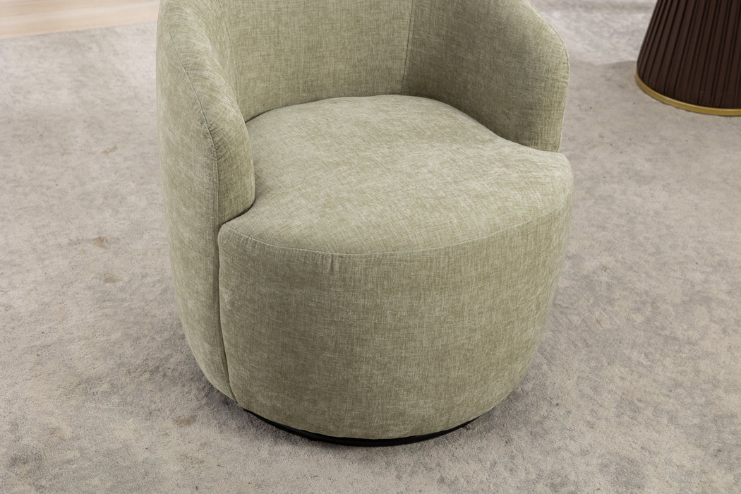 Chenille Fabric Swivel Accent Armchair Barrel Chair With Powder Coating Metal Ring