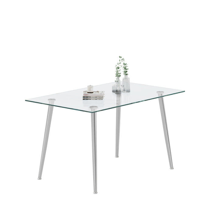 Tempered Glass Top Dining Table With Stainless Steel Legs