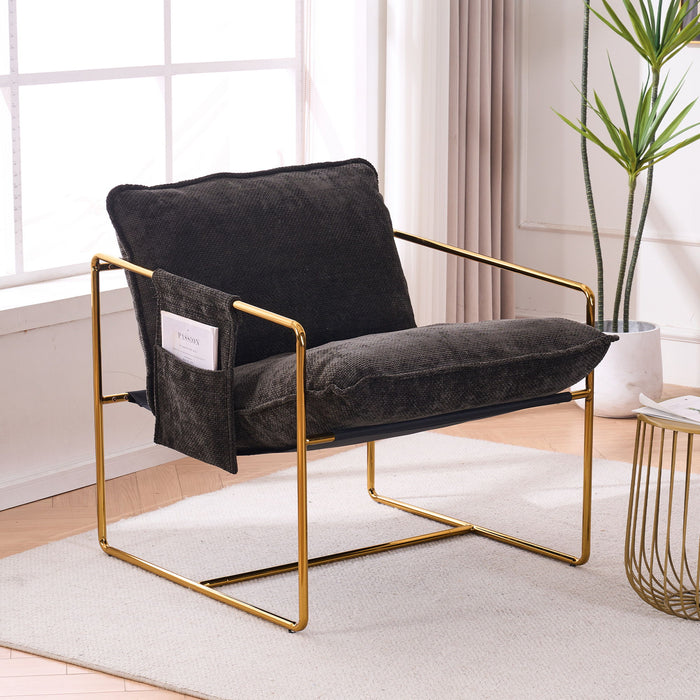 Upholstered Hanging Armchair With Arm Pocketsmetal Frame (Set of 2), Gold-Plated Craftsmanship, Crushed Foam Cushions And Skin-Friendly Woven Fabric For Living Room And Bedroom