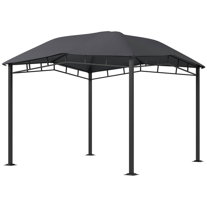 Outsunny - 10' x 10' Soft Top Patio Gazebo Outdoor Canopy With Unique Geometric Design Roof, All-Weather Steel Frame - Gray