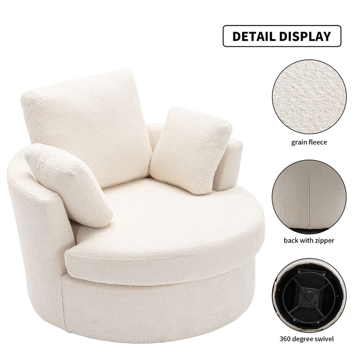 Oversize Round Swivel Chair Cozy Club 360 Degrees Swivel Sofa With 3 Pillows Fabric For Living Room Lounge Hotel - Beige