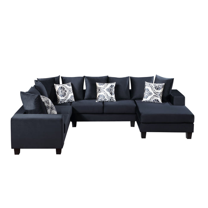 Modern U Shape Sectional Sofa, Velvet Corner Couch With Lots Of Pillows Included, Elegant And Functional Indoor Furniture For Living Room, Apartment, Office - Black