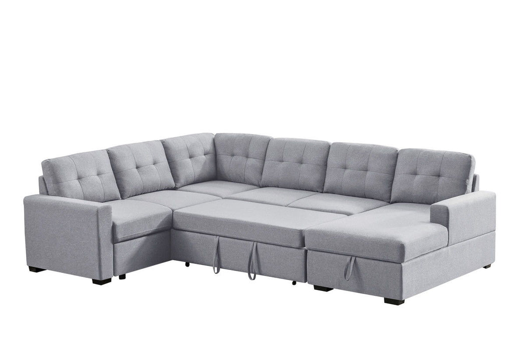 Selene - Linen Fabric Sleeper Sectional Sofa With Storage Chaise