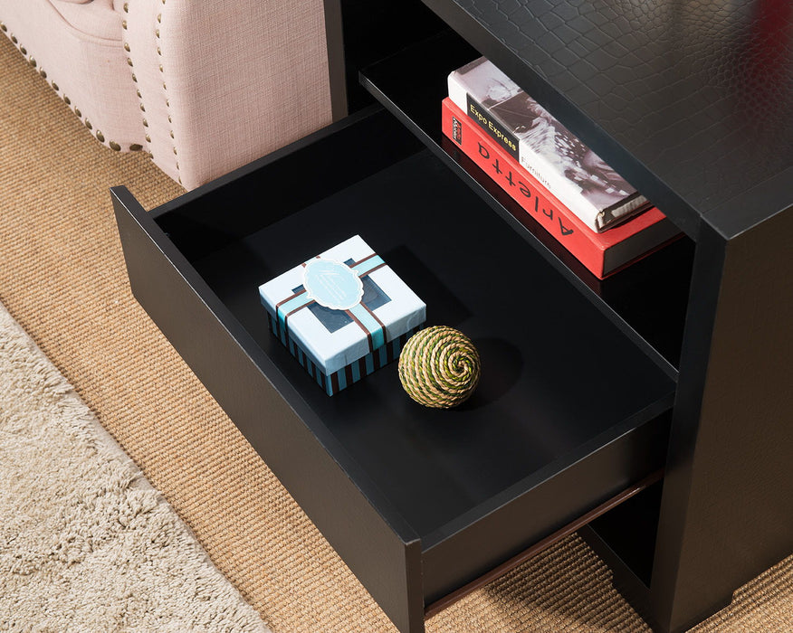 Sofa Side Table With Drawer And 2-Tier Shelves - Black