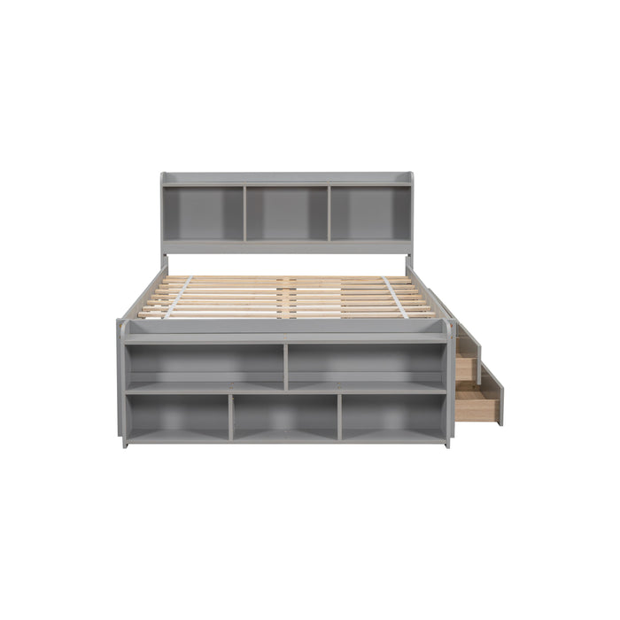 Bed With Bookcase Headboard, Under Bed Storage Drawers And Bed End Storage Case