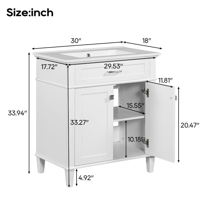 Bathroom Vanity With Ceramic Basin, Soft Close Door And Adjustable Shelves