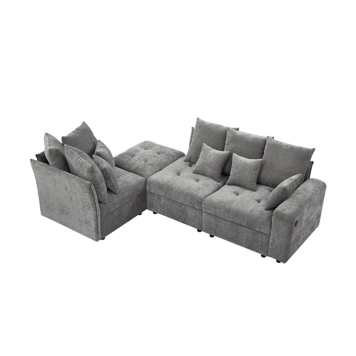 Sectional Sofa Modular Sofa Couch With Three USB Ports, A Removable Storage Ottoman And Five Back Pillows For Living Room