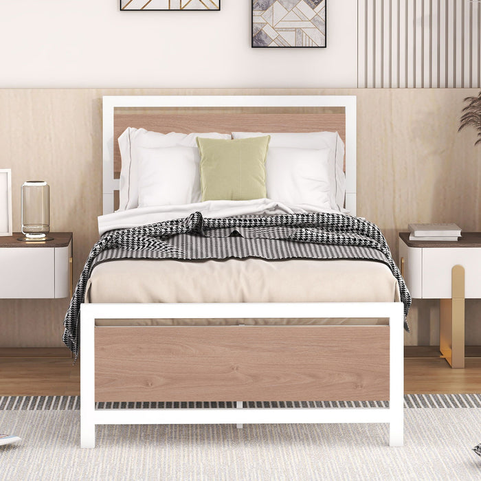 Platform Bed, Metal And Wood Bed Frame With Headboard And Footboard