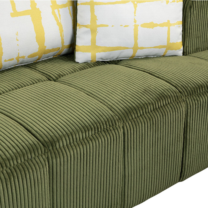 Modern Couch Corduroy Comfy Sofa With Rubber Wood Legs, 4 Pillows For Living Room