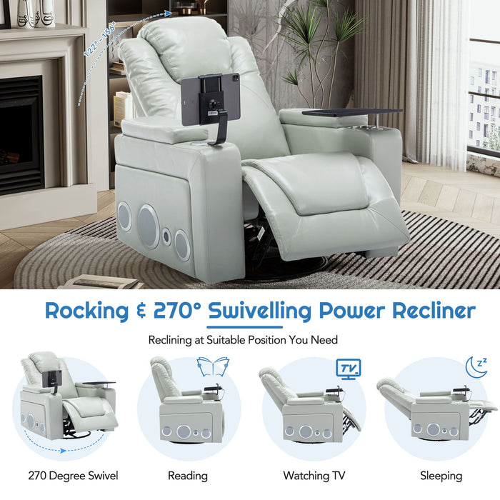 270° Swivel Power Recliner Individual Seat Home Theater Recliner With Surround Sound, Cup Holder, Removable Tray Table, Hidden Arm Storage For Living Room