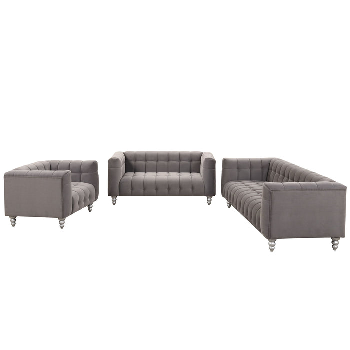 Modern 3 Piece Sofa Set With Solid Wood Legs, Buttoned Tufted Backrest, Dutch Fleece Upholstered Sofa Set Including Three Seater Sofa, Double Seat And Living Room Furniture Set Single Chair