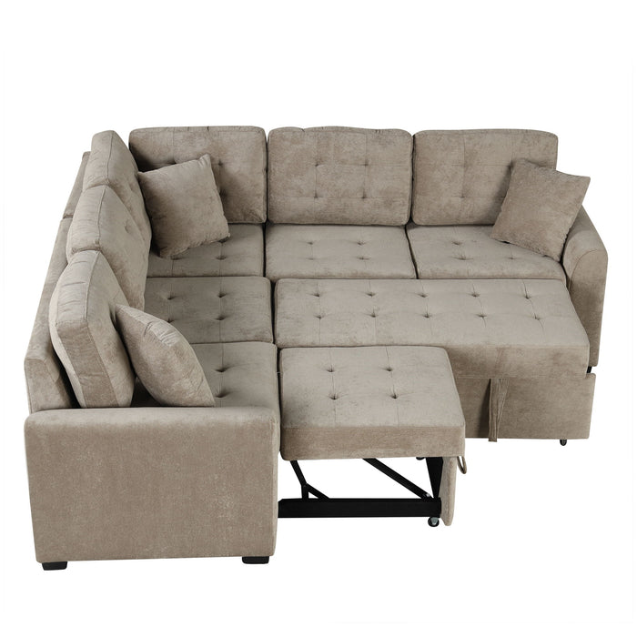 L-Shape Sofa Bed Pull-Out Sleeper Sofa With Wheels, USB Ports, Power Sockets For Living Room