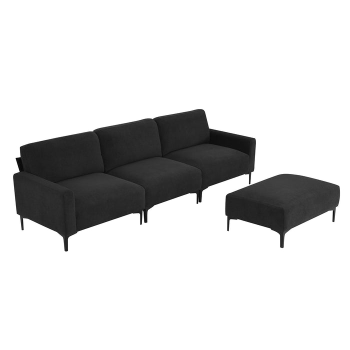 Modern L-Shaped Sectional Sofa, 4-Seat Velvet Fabric Couch Set With Convertible Ottoman, Freely Combinable Sofa For Living Room, Apartment, Office, Apartment