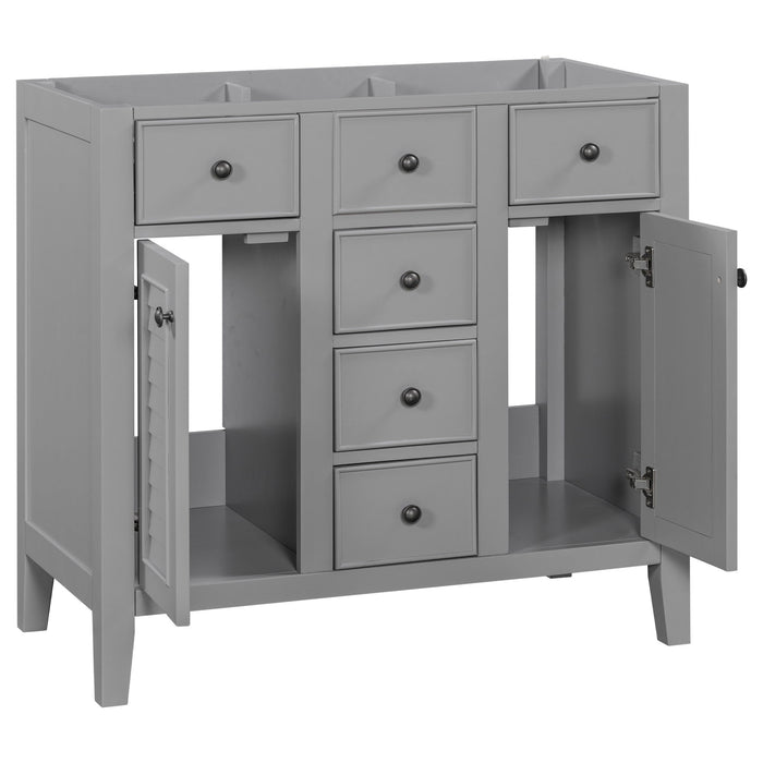 Bathroom Vanity Without Sink, Cabinet Base Only, Two Cabinets And Five Drawers, Solid Wood Frame - Gray