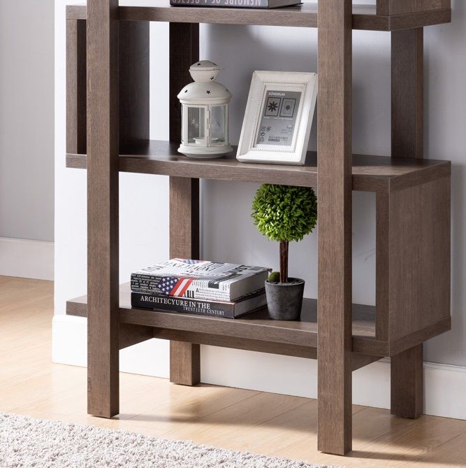 Abstract Bookcase, Home Display Cabinet With Five Shelves - Walnut Oak