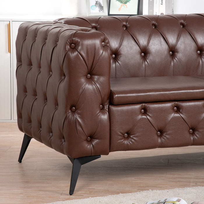 84.06" Width Traditional Square Arm Removable Cushion 3 Seater Sofa - Dark Brown